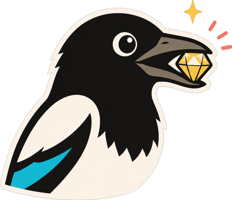 Underplayed — a magpie holding a gem